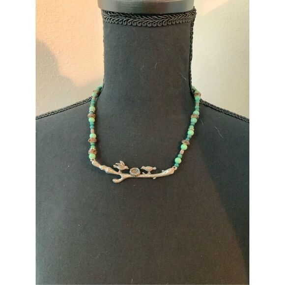 Birds on Branch Vintage Silver Tone Beaded Choker Necklace - Picture 1 of 7